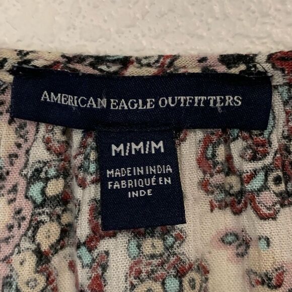 American Eagle Floral Paisley Peasant Blouse Top Medium Bell Sleeve Boho - Picture 3 of 8